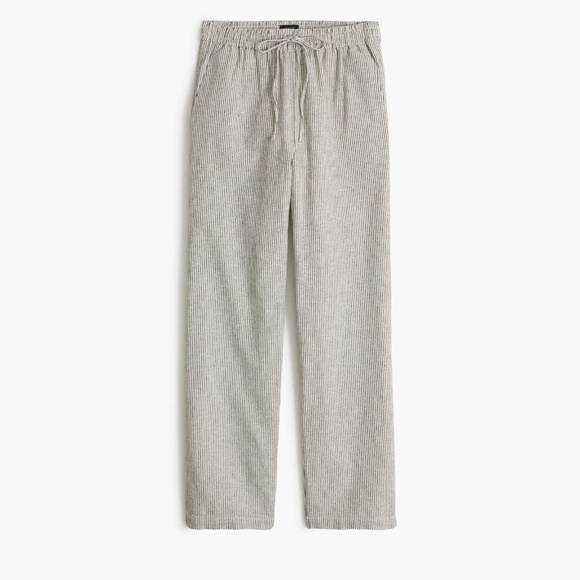 New JCREW Size 2 Linen-Blend Slim Wide-Leg Drawstring Pant Black Stripe $89 - Picture 1 of 5